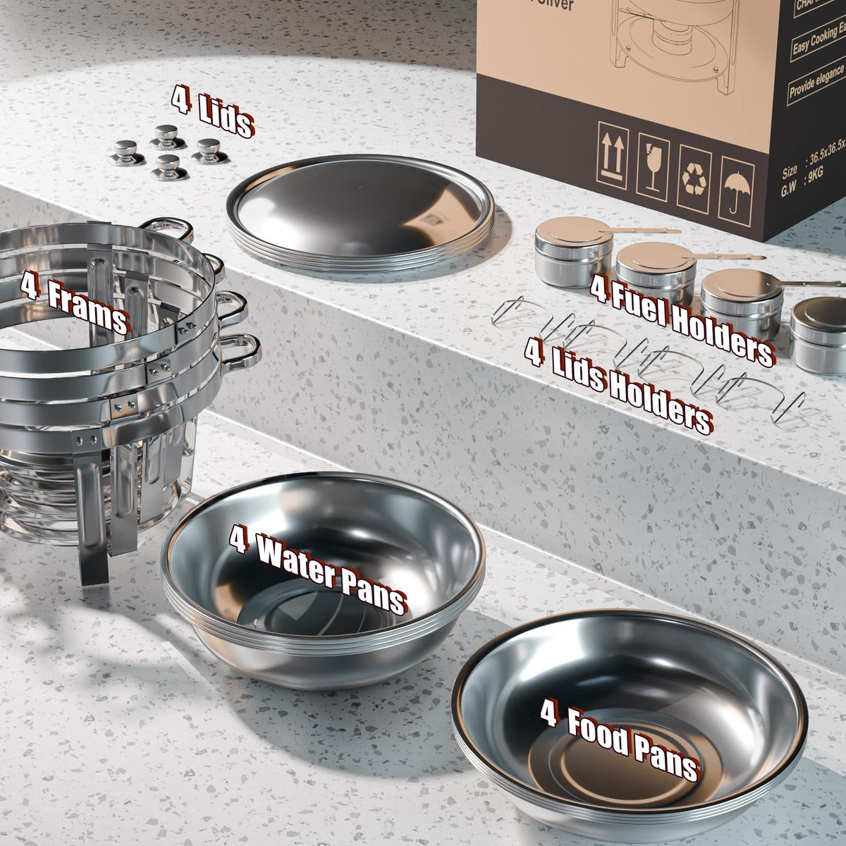 Amhier chafing dishes with safe edge polish for safer handling.