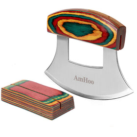 Amhoo pizza cutter rocker with wood holder for stylish storage and safe handling.