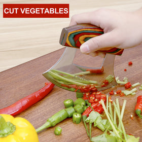 Amhoo vegetable chopping action with the mezzaluna to speed up prep.