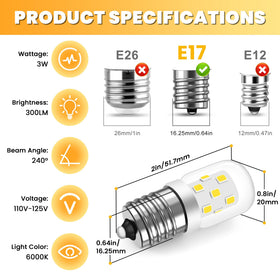 AMI PARTS E17 LED bulb provides 6000K cool white light for kitchens
