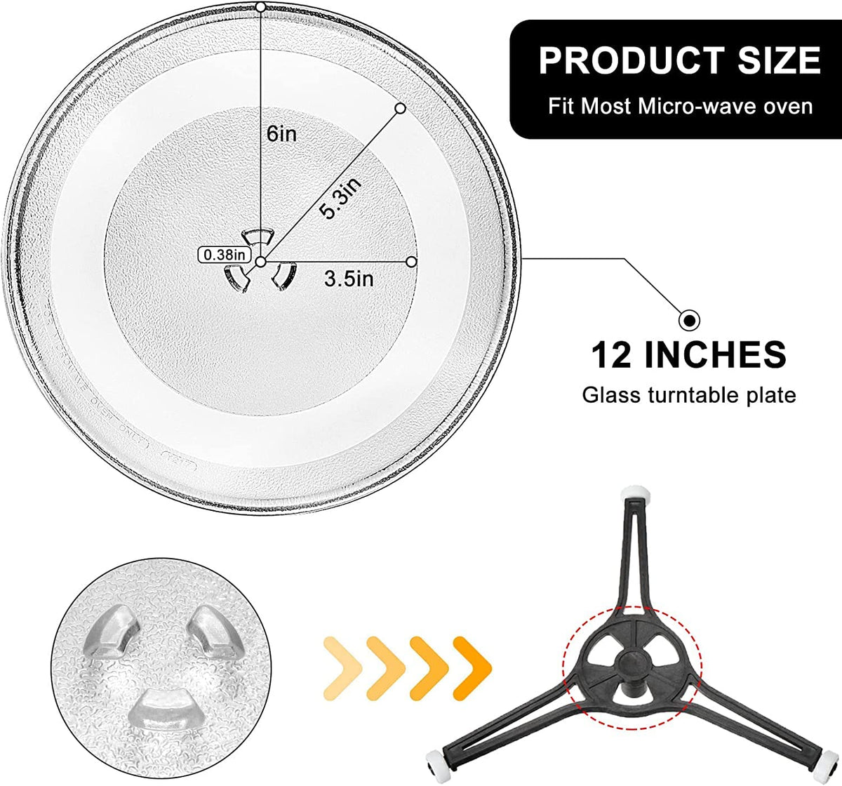 AMI PARTS glass turntable plate with three-notch bushing alignment for proper fit.