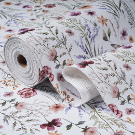 Amiitay floral shelf liner in a kitchen setting adds color and organization.