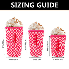 Amintiri 3-pack neoprene sleeve for 32oz cups with pink checkerboard protects hands and reduces condensation.