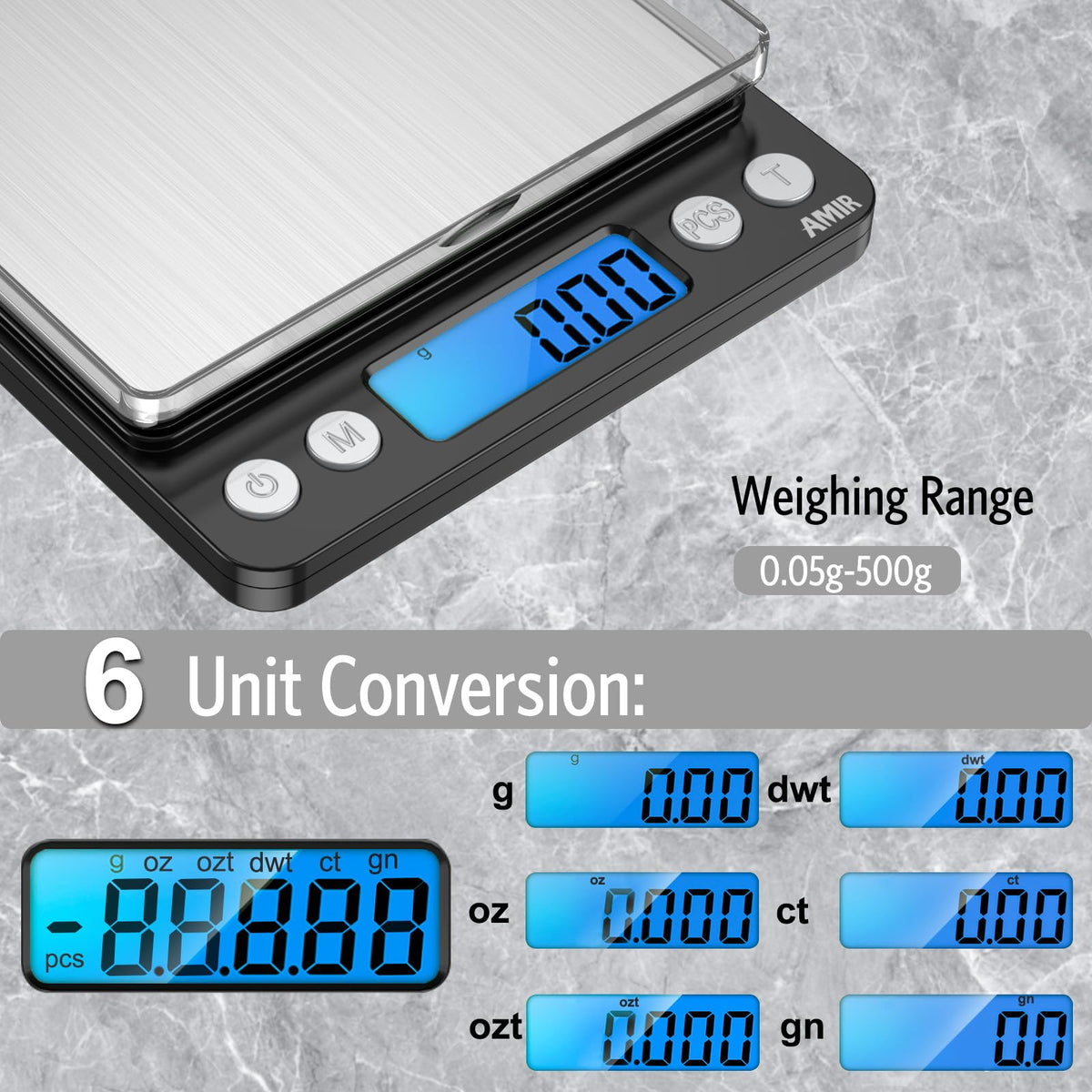 AMIR Digital Kitchen Scale compact design saving desk space