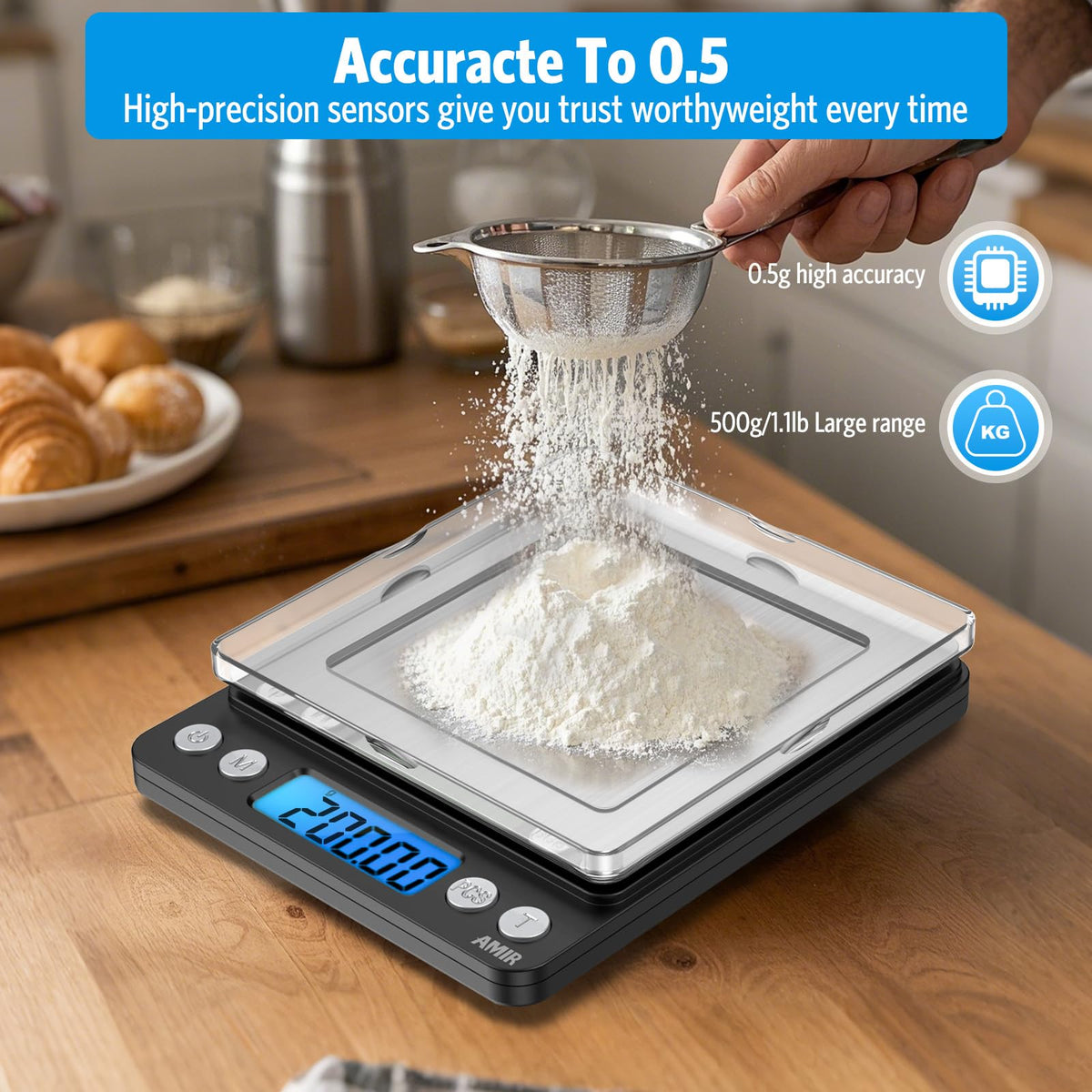 AMIR Digital Kitchen Scale supports six units for versatile weighing