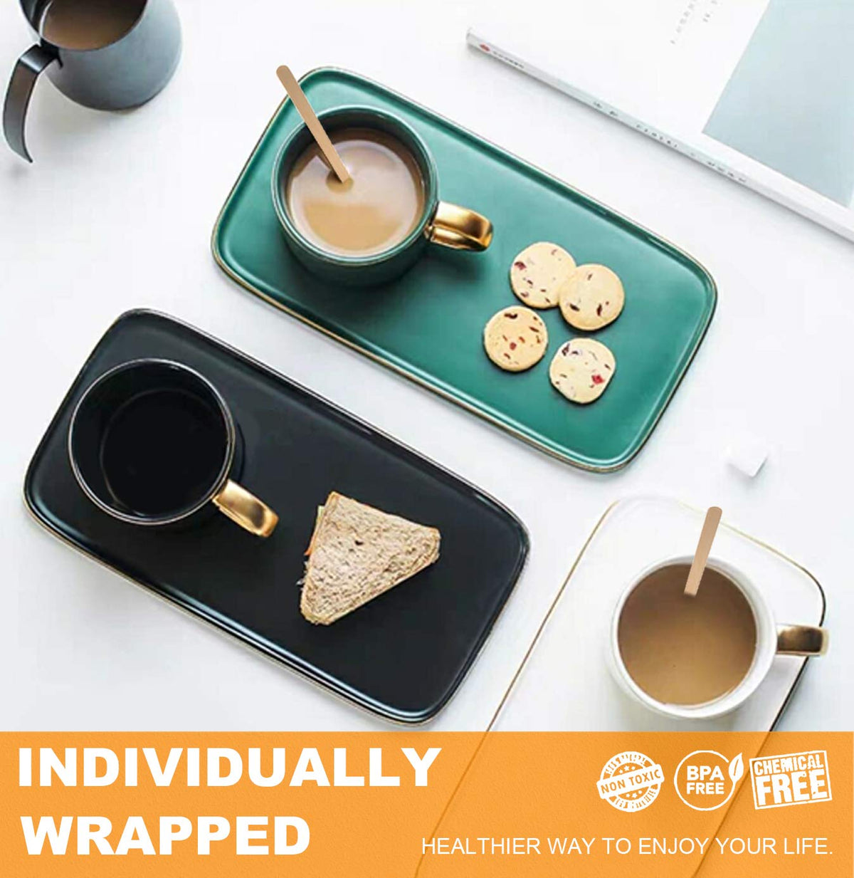 AMKOSKR biodegradable birchwood stirrers for eco-friendly use.