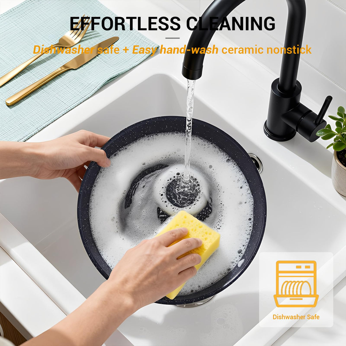 Ammeloo dishwasher-safe cookware simplifies cleanup after meals.