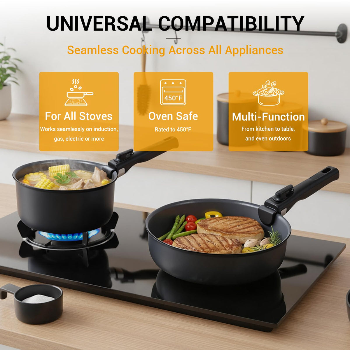 Ammeloo dishwasher-safe pots and pans simplify cleanup after meals.