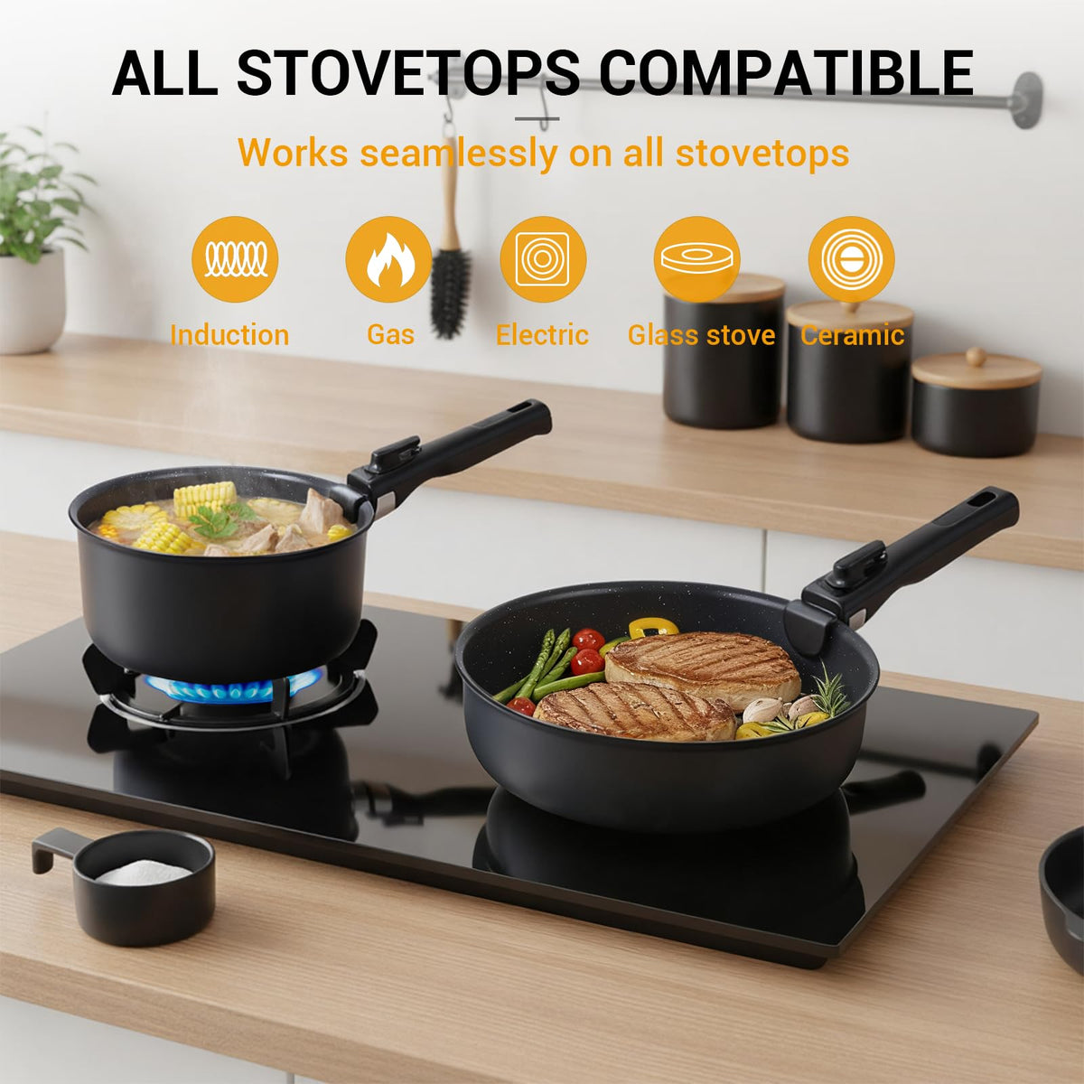 Ammeloo glass lid on a pan to monitor cooking without heat loss.