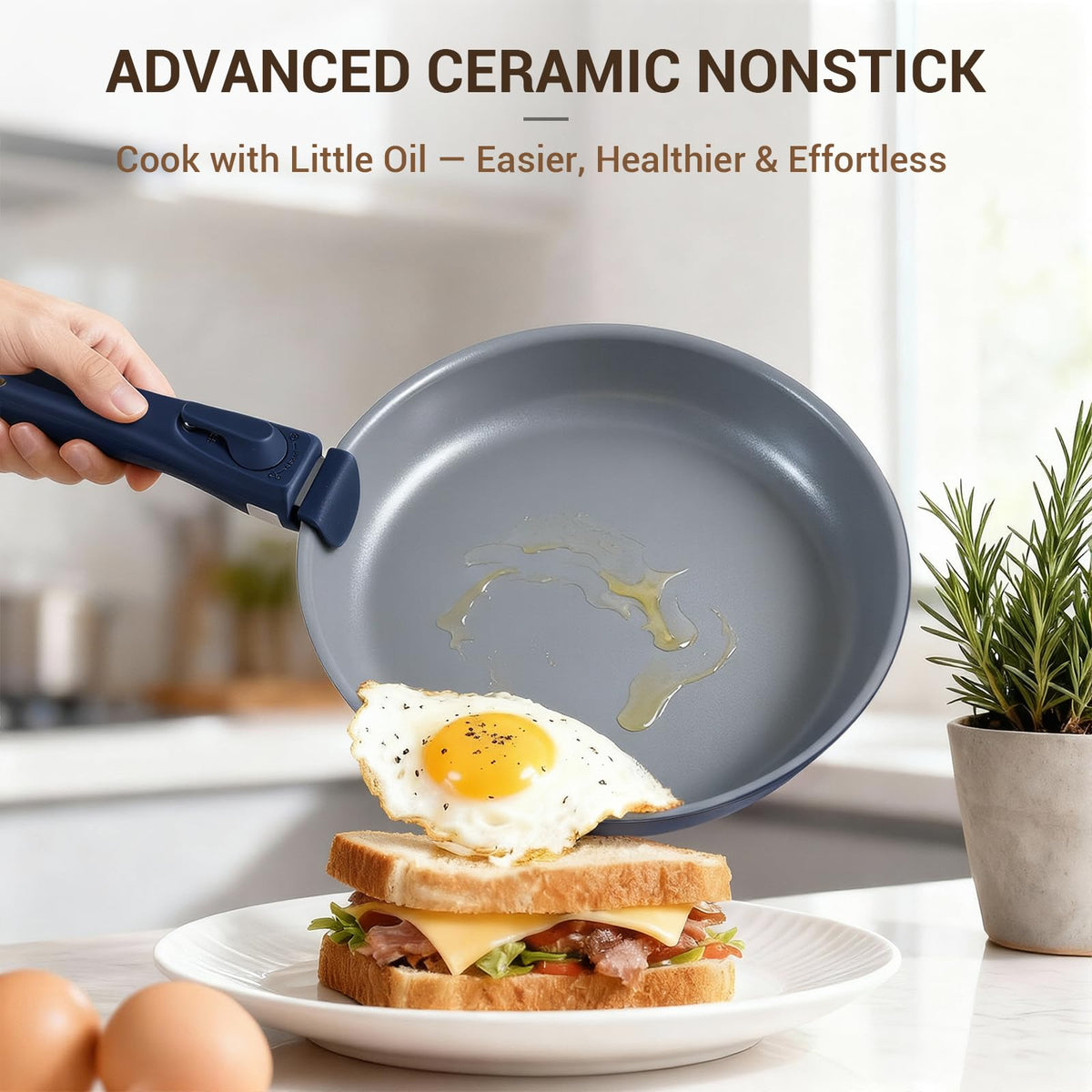 Ammeloo navy-blue ceramic nonstick coating ready for low-oil cooking.