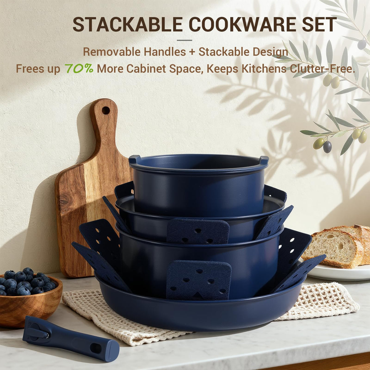 Ammeloo oven-safe pots with detachable handle for versatile cooking setups.