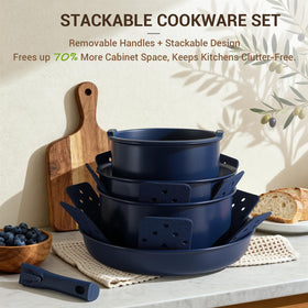 Ammeloo oven-safe pots with detachable handle for versatile cooking setups.