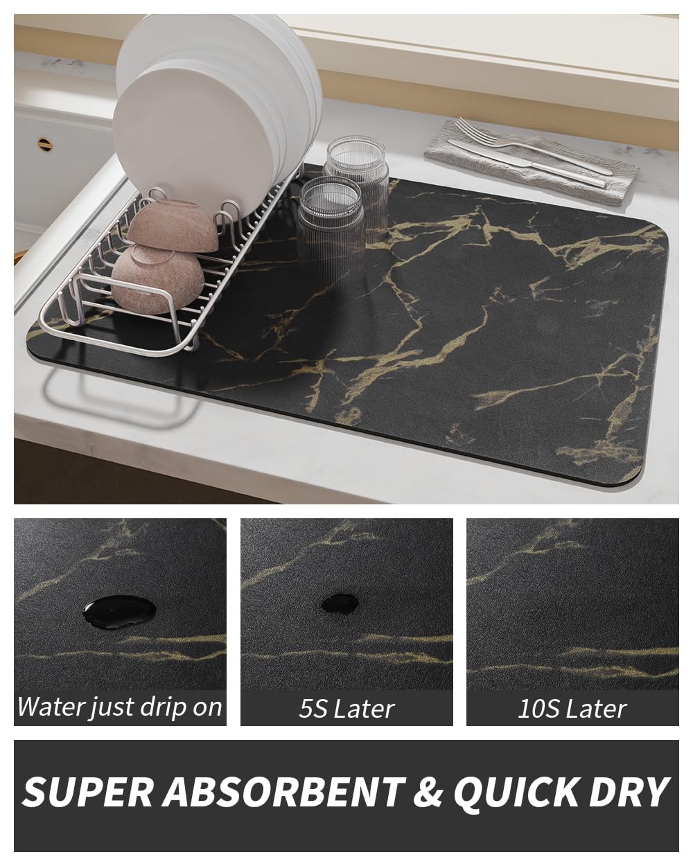 AMOAMI rubber-backed mat prevents water seepage on counters during busy mornings.
