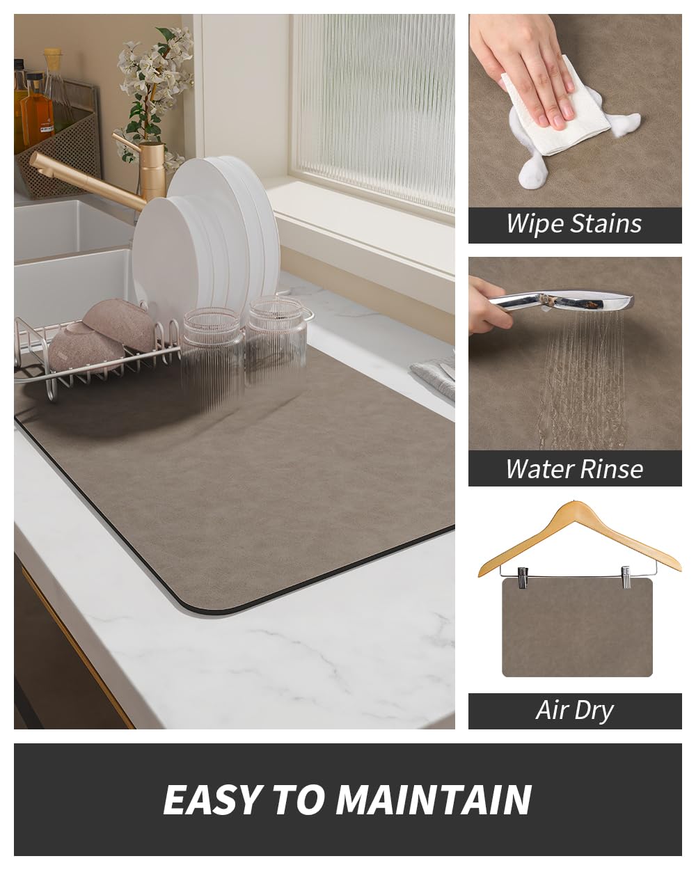 AMOAMI coffee mat rubber backing prevents water from seeping under.