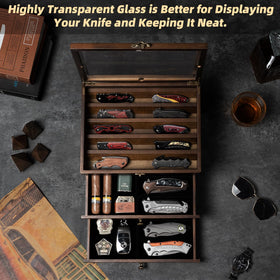 amoard knife display upper tier highlights long daggers for easy viewing.