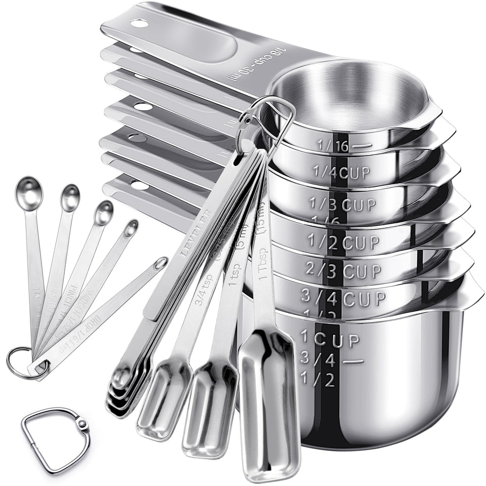 AMOHEE 20-piece measuring cups and spoons set with precise measurements for dry and liquid ingredients