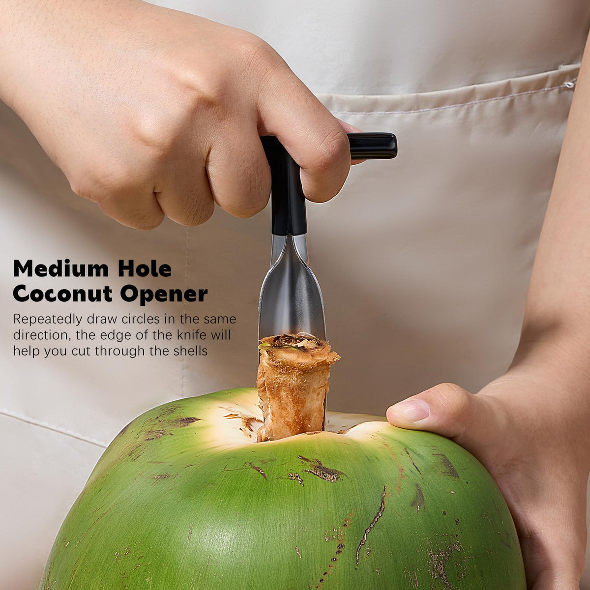 AMOHEE punching knife helps create neat openings in coconuts.