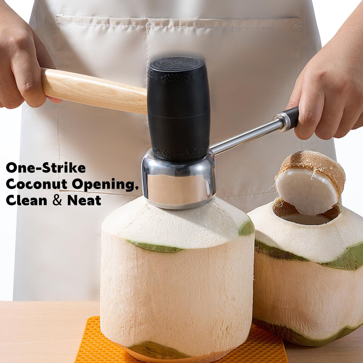 AMOHEE rubber mallet with silicone pad for smooth shell punching.
