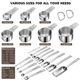 AMOHEE stainless steel measuring cups and spoons showing durable construction and rust resistance