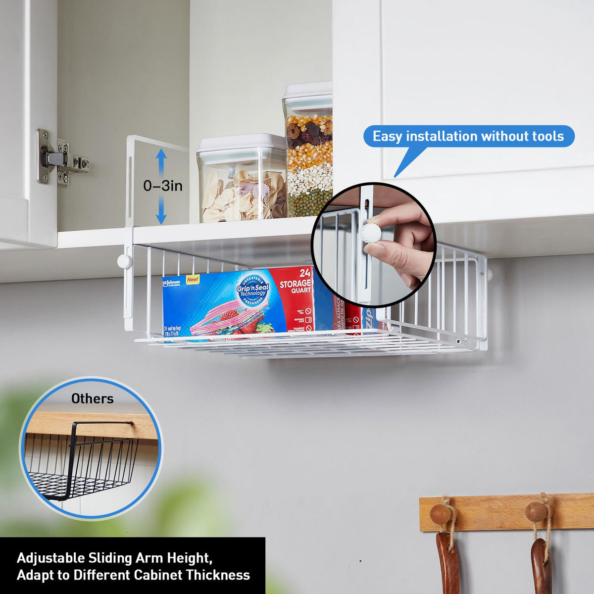 AmonHouseware adjustable hanging arms for flexible under-cabinet placement.