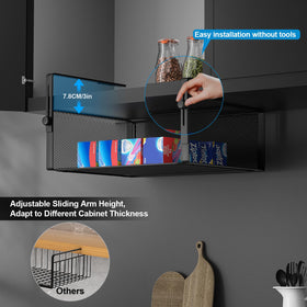 AmonHouseware adjustable hanging arm showing 0–3 inches range for tight cabinets.