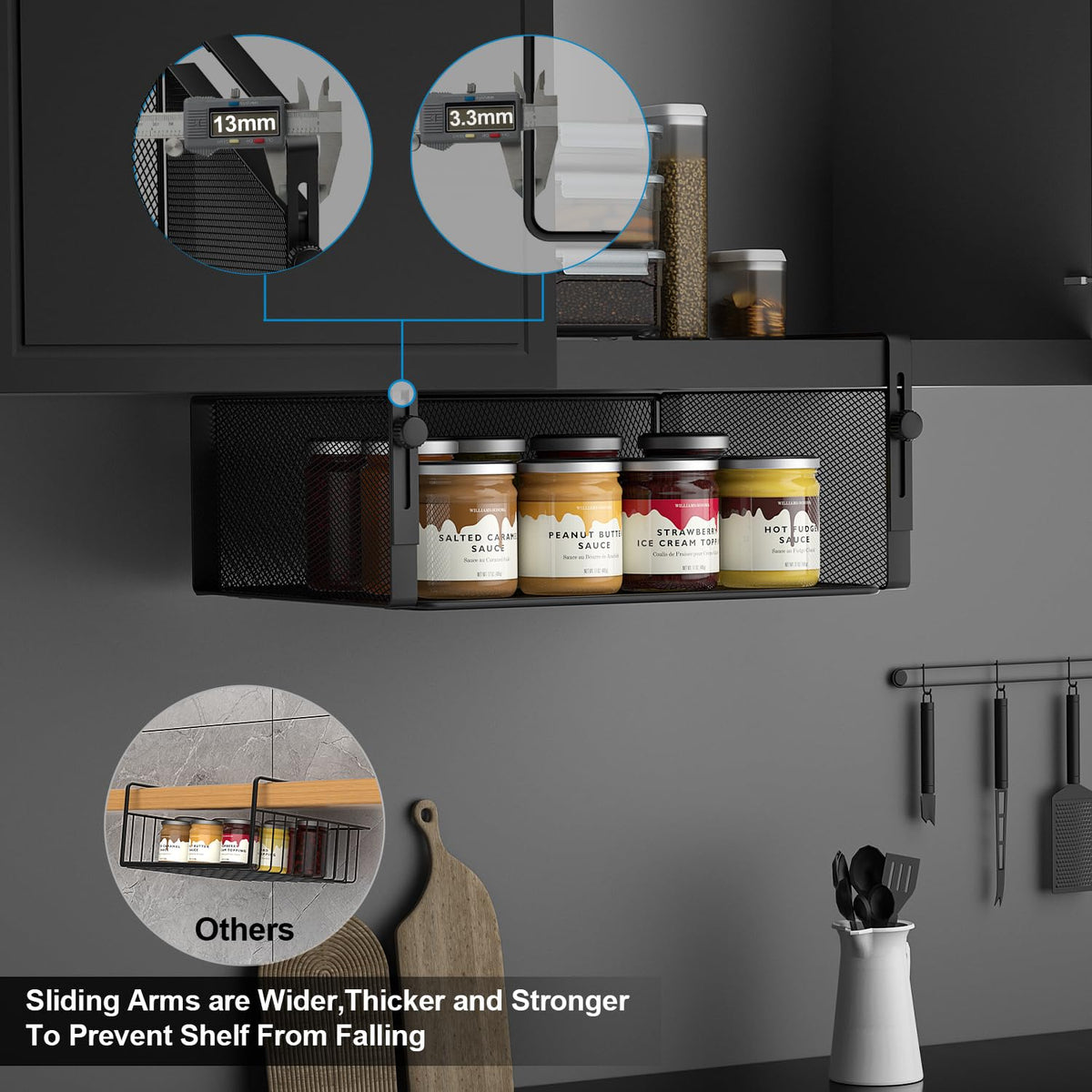 AmonHouseware heavy-duty sliding mechanism with anti-slip design for secure storage.