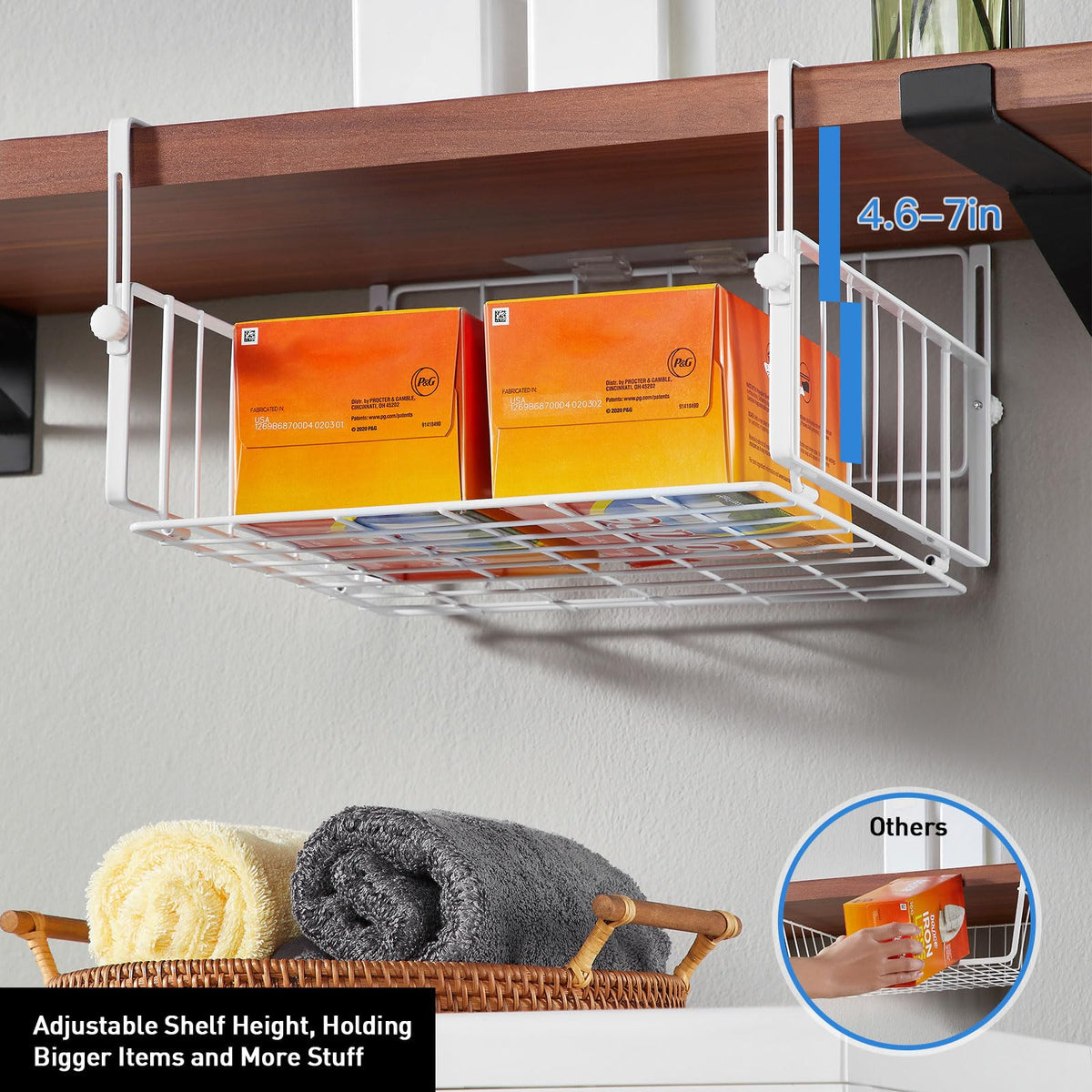 AmonHouseware large-capacity basket stores cans, spices, or towels.