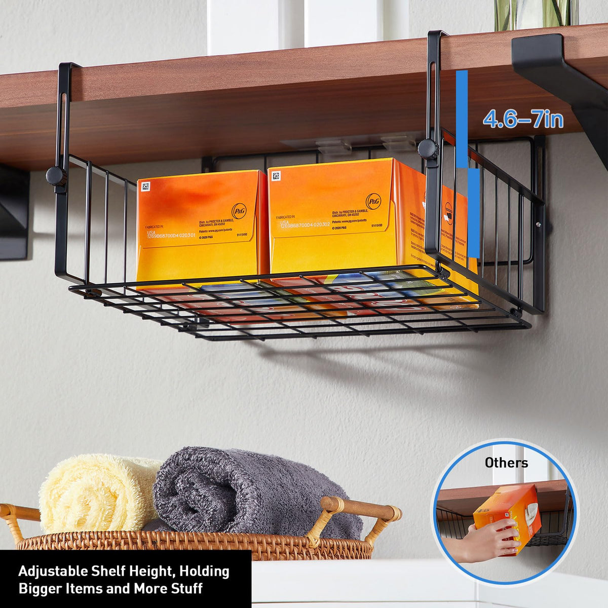 Large-capacity under-shelf basket from AmonHouseware with 13.1x10x4.6 inch dimensions.