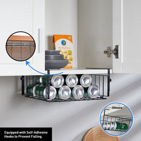 Stable AmonHouseware under-shelf basket with back hooks preventing tilt.