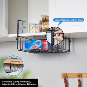 Under-cabinet slide-in basket by AmonHouseware showing height adjustment feature.