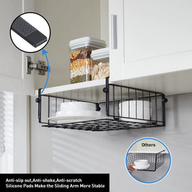 AmonHouseware under-shelf basket showing compact dimensions for cabinet fit.