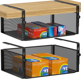 AmonHouseware under shelf basket front view with adjustable height for cabinet storage.