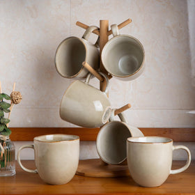 AmorArc 12oz mug with reactive glaze offers a unique artisanal coffee experience.