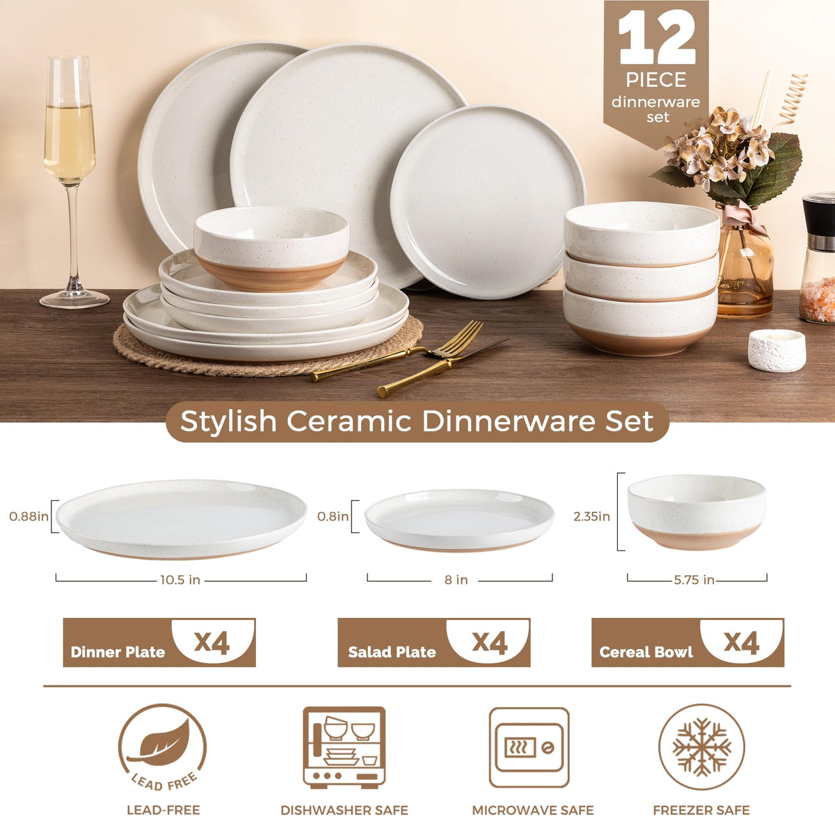 AmorArc dessert plate with speckled glaze adds texture to meals.