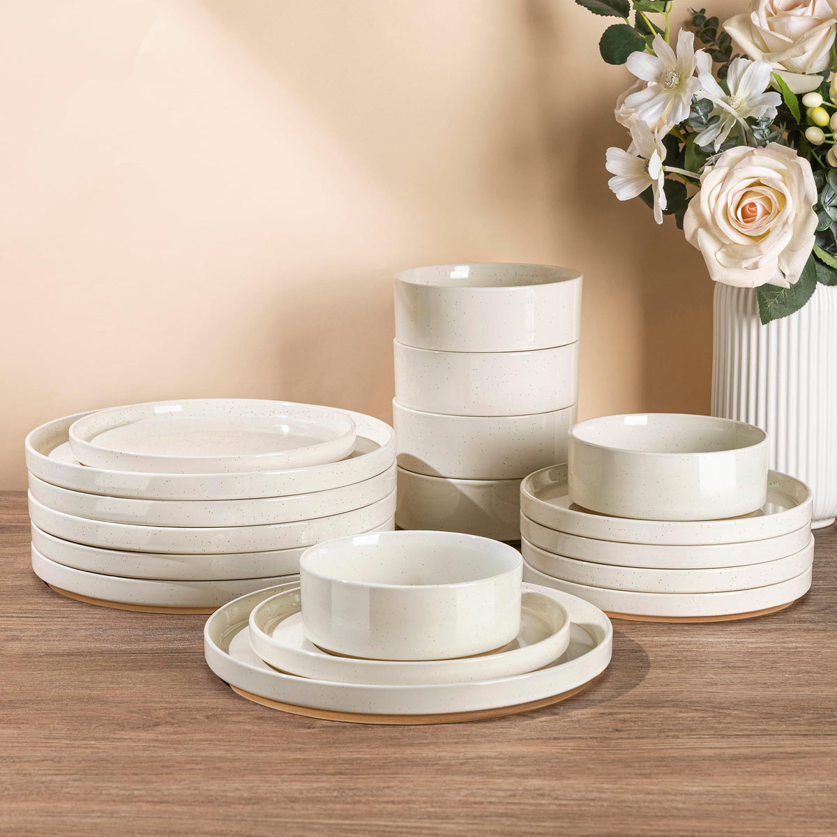 AmorArc ceramic dinnerware for six on a stylish table setup.