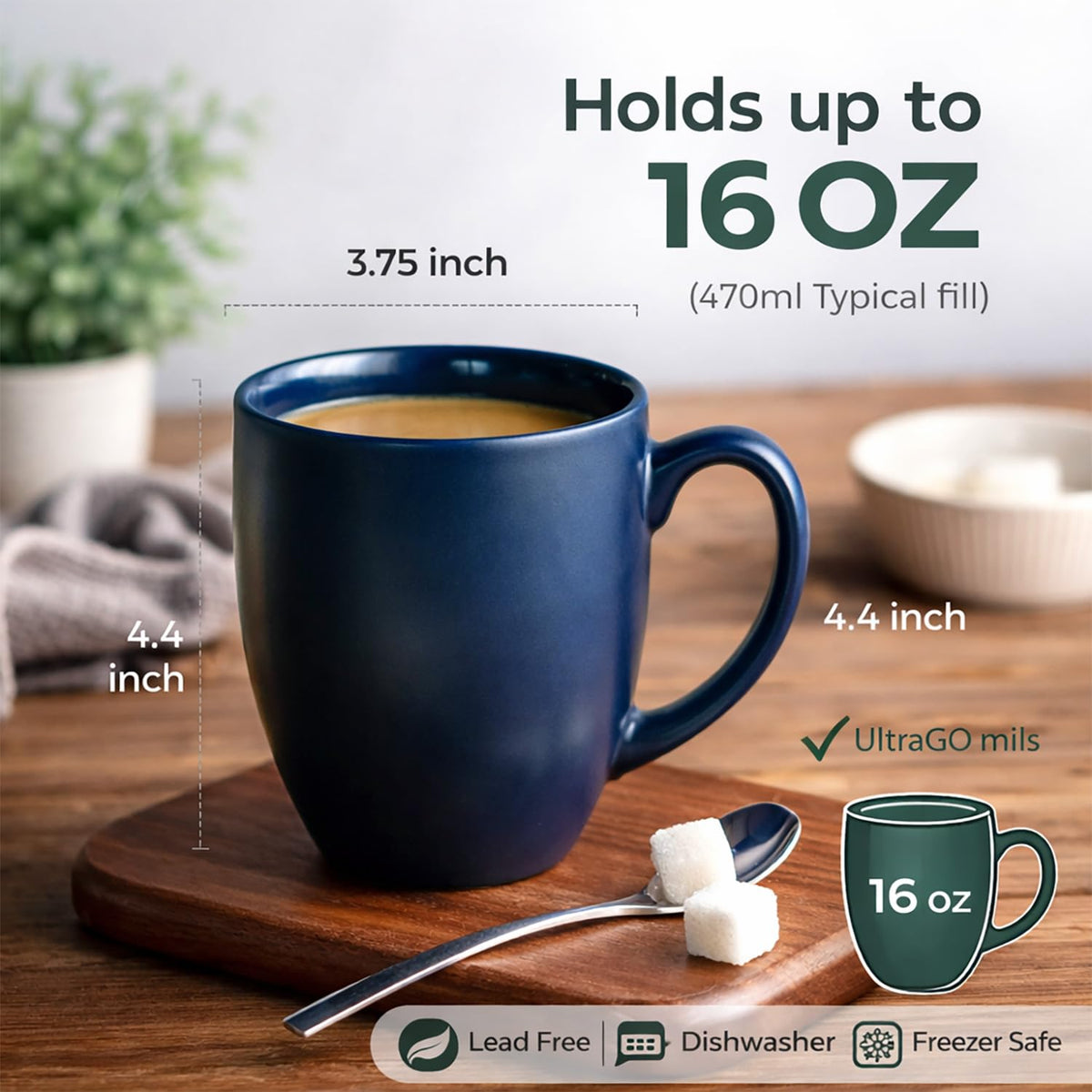 AmorArc ceramic mug with ergonomic handle shown in close-up.