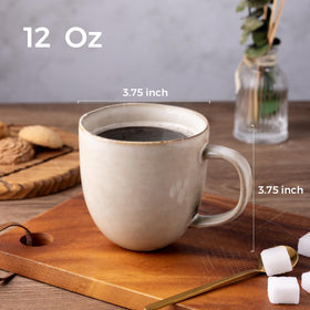 AmorArc ceramic mug in a closeup showcases the reactive glaze and color variation.