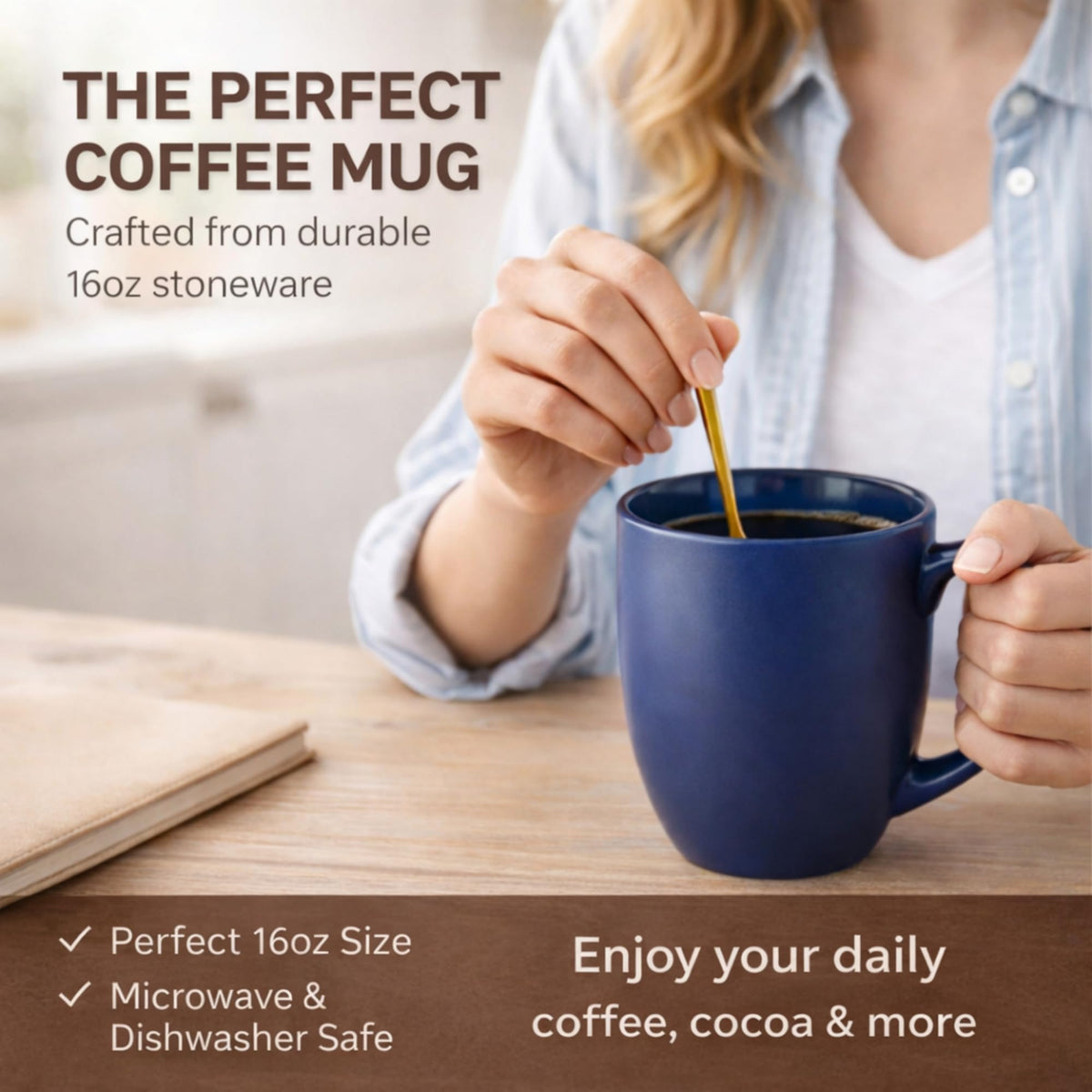 AmorArc dishwasher-safe mug emphasizing convenient care.