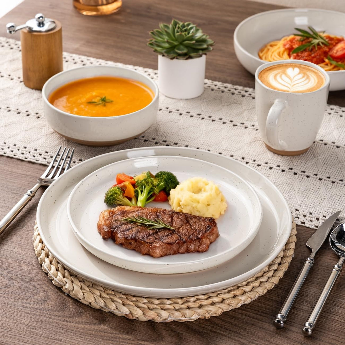 AmorArc double-glazed stoneware offers scratch resistance for everyday use.