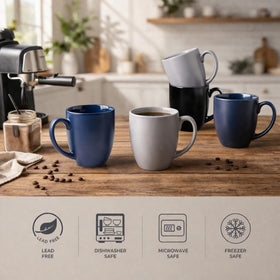 AmorArc matte blue exterior mug highlighting modern design and grip.