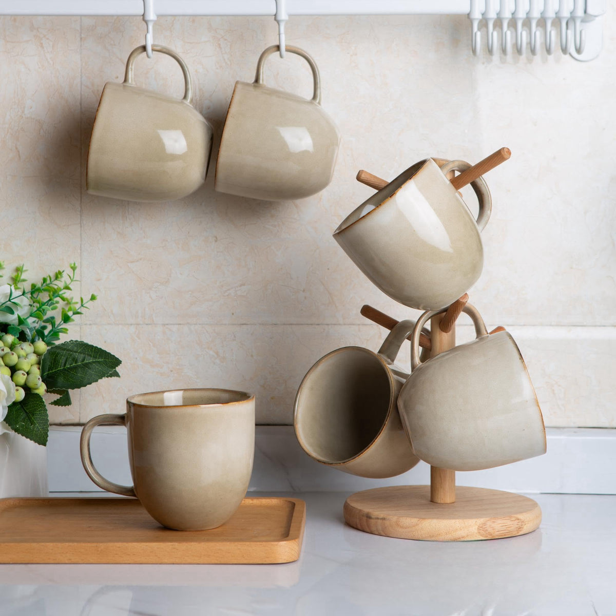 AmorArc mugs on a kitchen table illustrate versatile daily use.