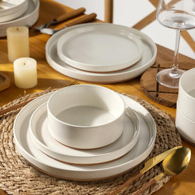 AmorArc stackable dinnerware set saving cupboard space.