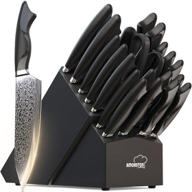 Amorston 22-piece set with chef knife for precise slicing in the kitchen
