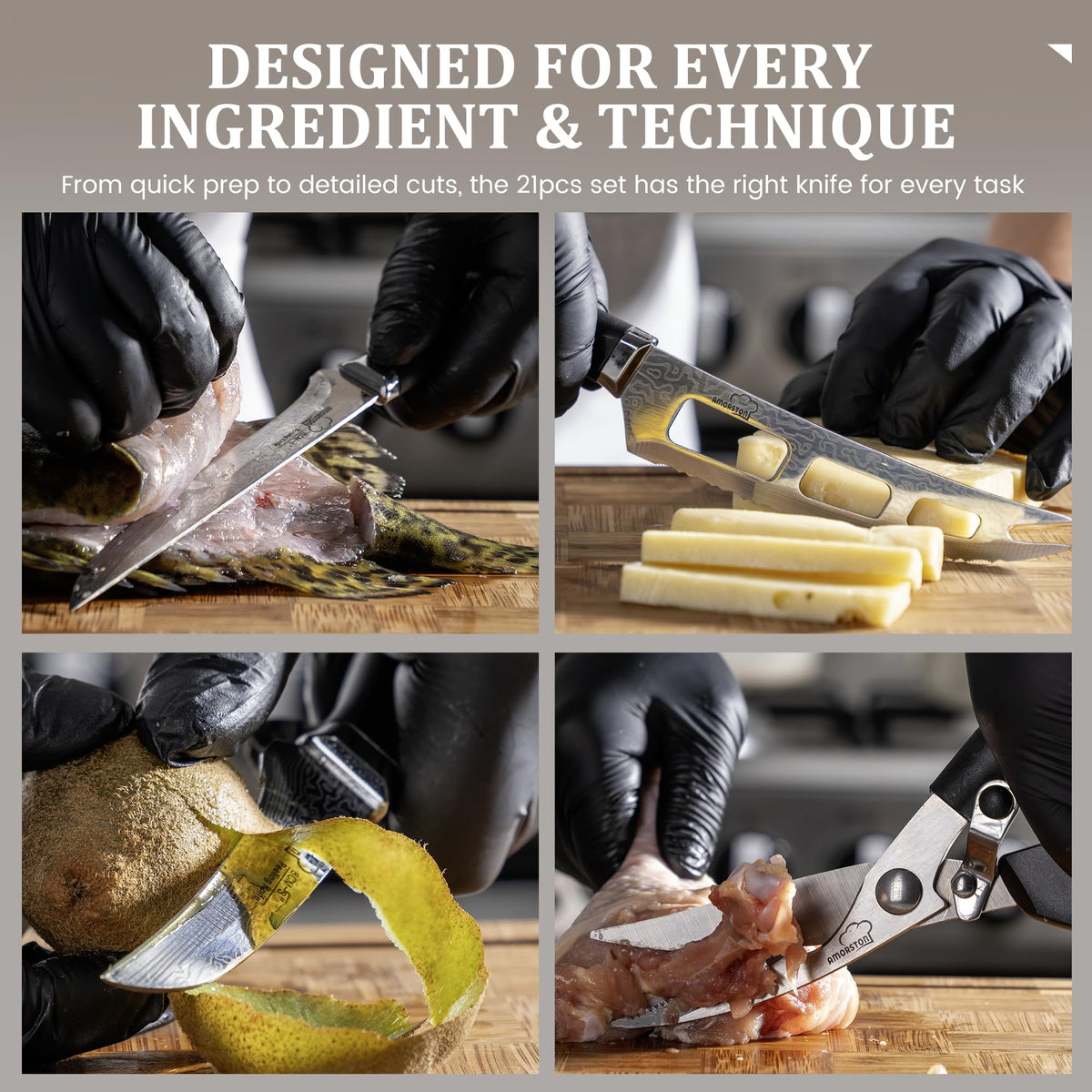 Amorston steak knives in the set for effortless meat prep