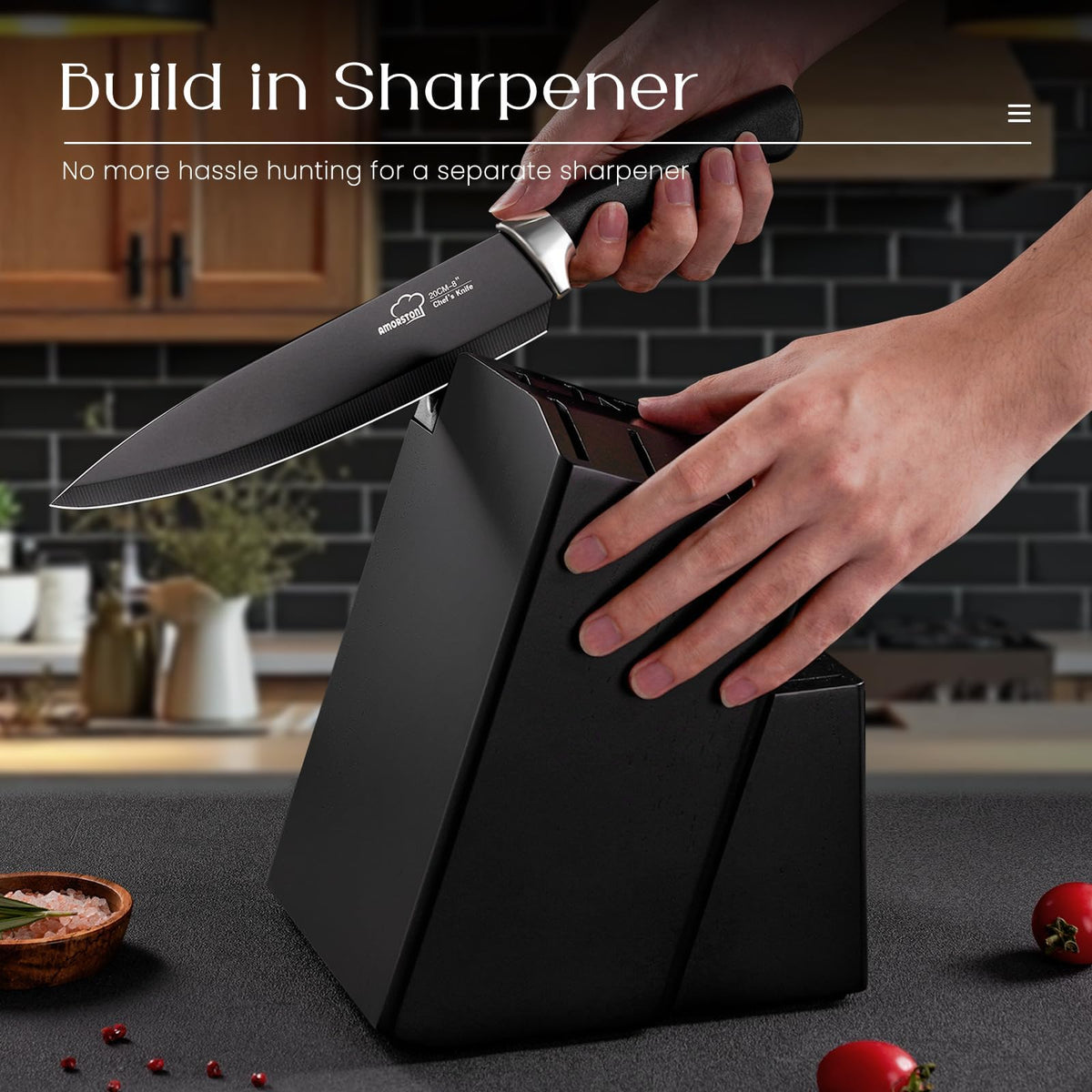 Amorston 8-inch serrated bread knife cuts crusts smoothly.