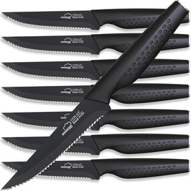 Amorston 8-piece steak knife set with sleek blades for precise slicing