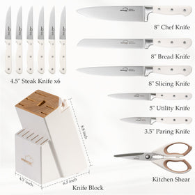 Amorston knife block set with six serrated steak knives ready to serve.