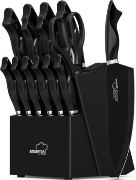 Amorston 15-piece knife set with built-in sharpener for convenient maintenance