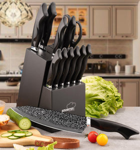 Amorston kitchen shears with block display for added versatility and convenience.