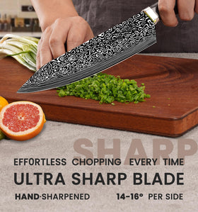 Amorston 7-inch santoku knife ideal for minced vegetables and delicate cuts.